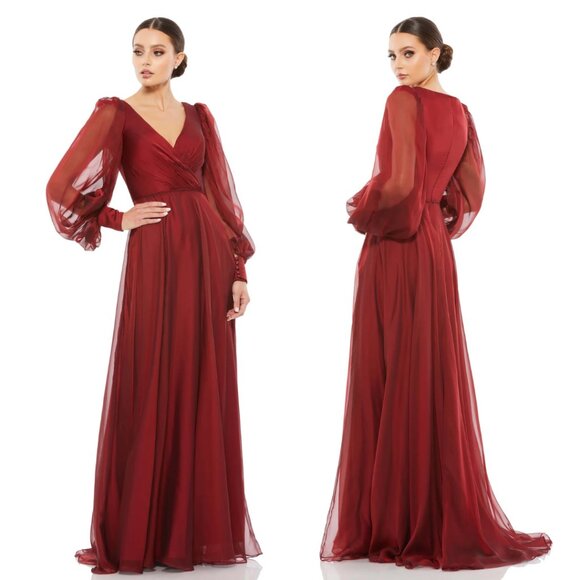 Mac Duggal Dresses & Skirts - MAC DUGGAL | SHEER BLOUSON SLEEVE SURPLICE GOWN #67873